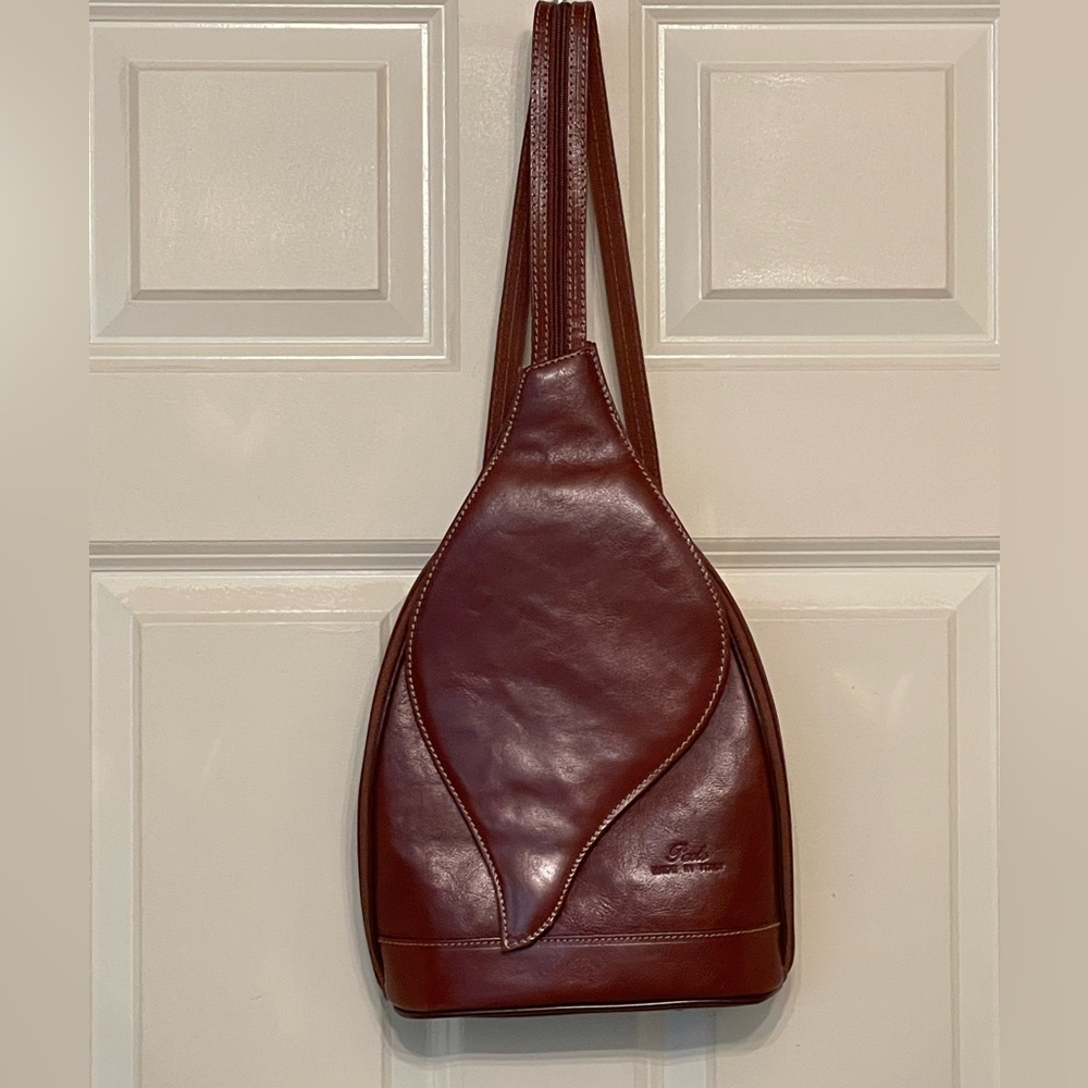 PAOLO Brown Leather Backpack Sling Bag